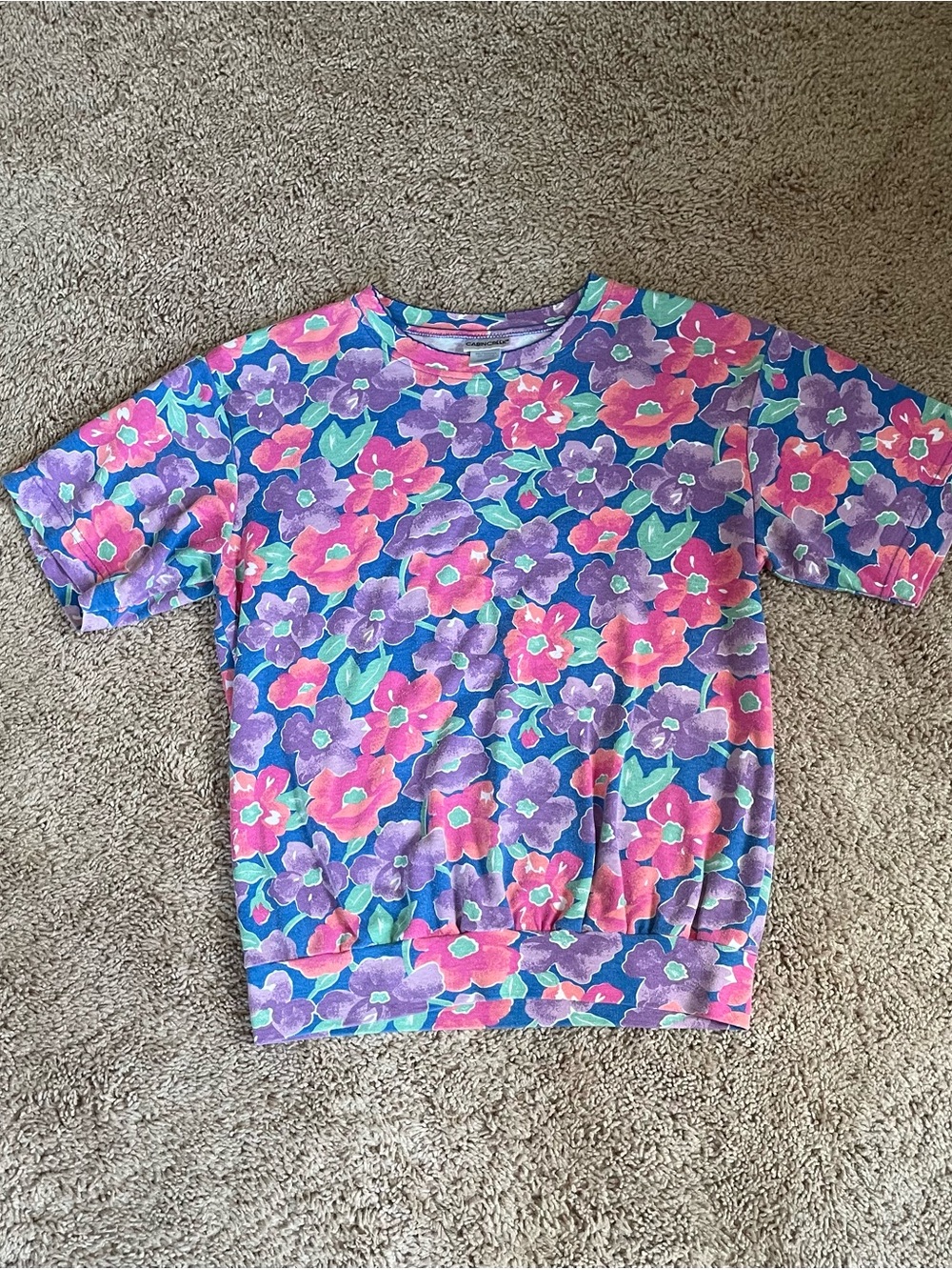 Floral Short Sleeve Top - Pink, Purple, Teal